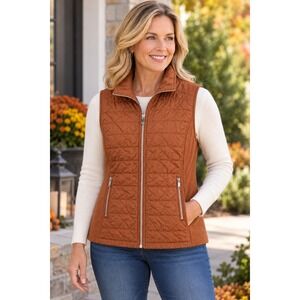 CJ Banks Women Size X Quilted Vest Plus 14-16W Full Zip Pockets Fall Layer